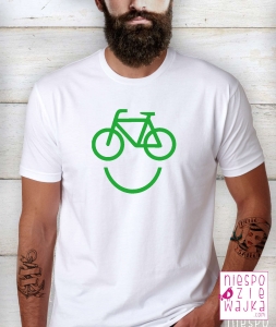 koszulka biala niespodziewajka happy bike zielony